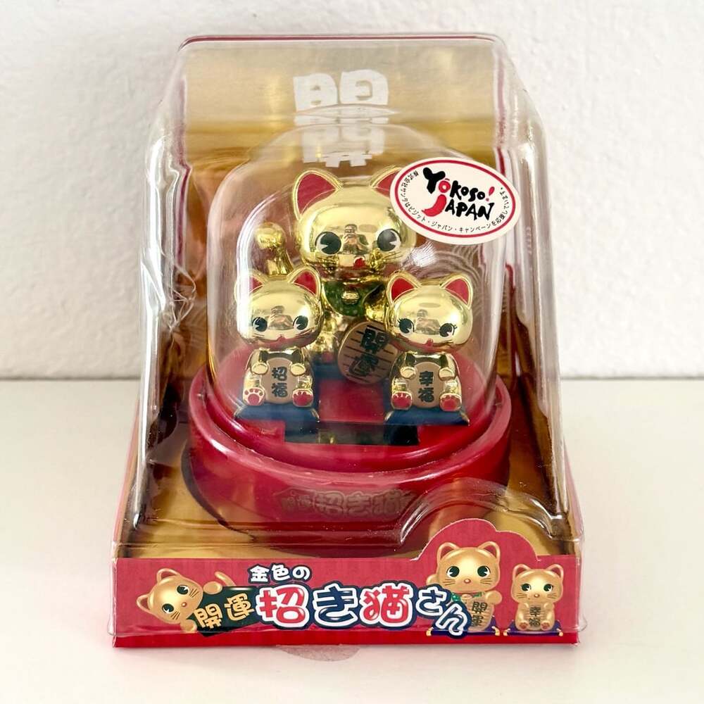 Santa Co Ltd Solar Powered Maneki Neko Lucky Gold Cat Trio Figurine New